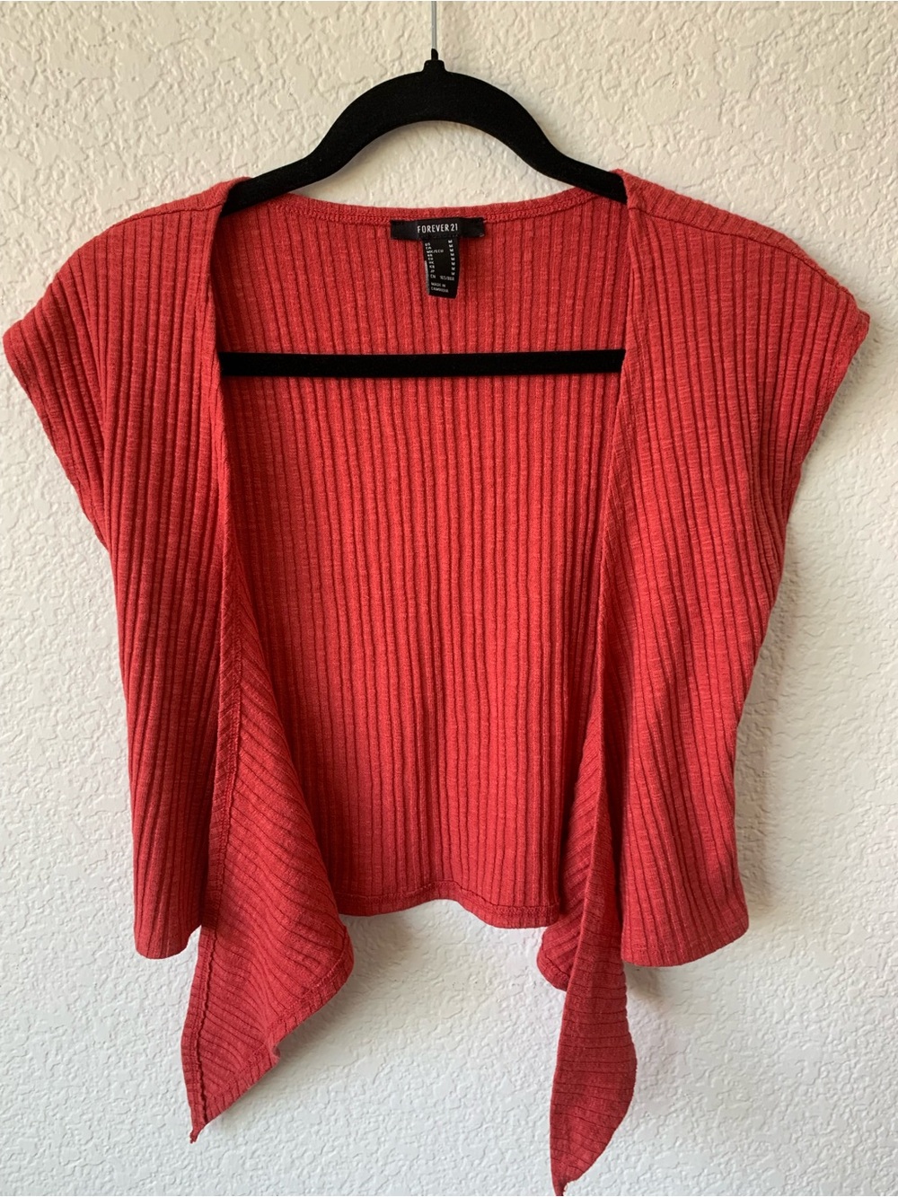 Forever 21 Coral Ribbed Open-Front or tied cropped top